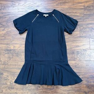 See By Chloe • Y2K black drop waist mini dress flounce hem jersey knit zipper